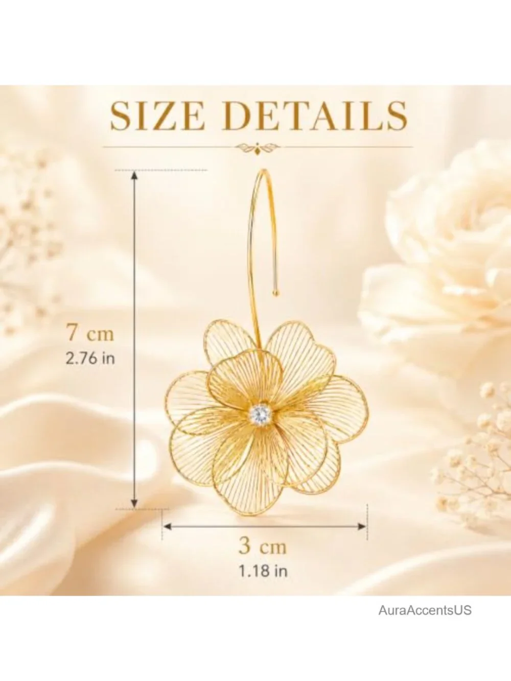 Chunky Flower Dangle Earrings Gold Wire Openwork Statement Jewelry for Women